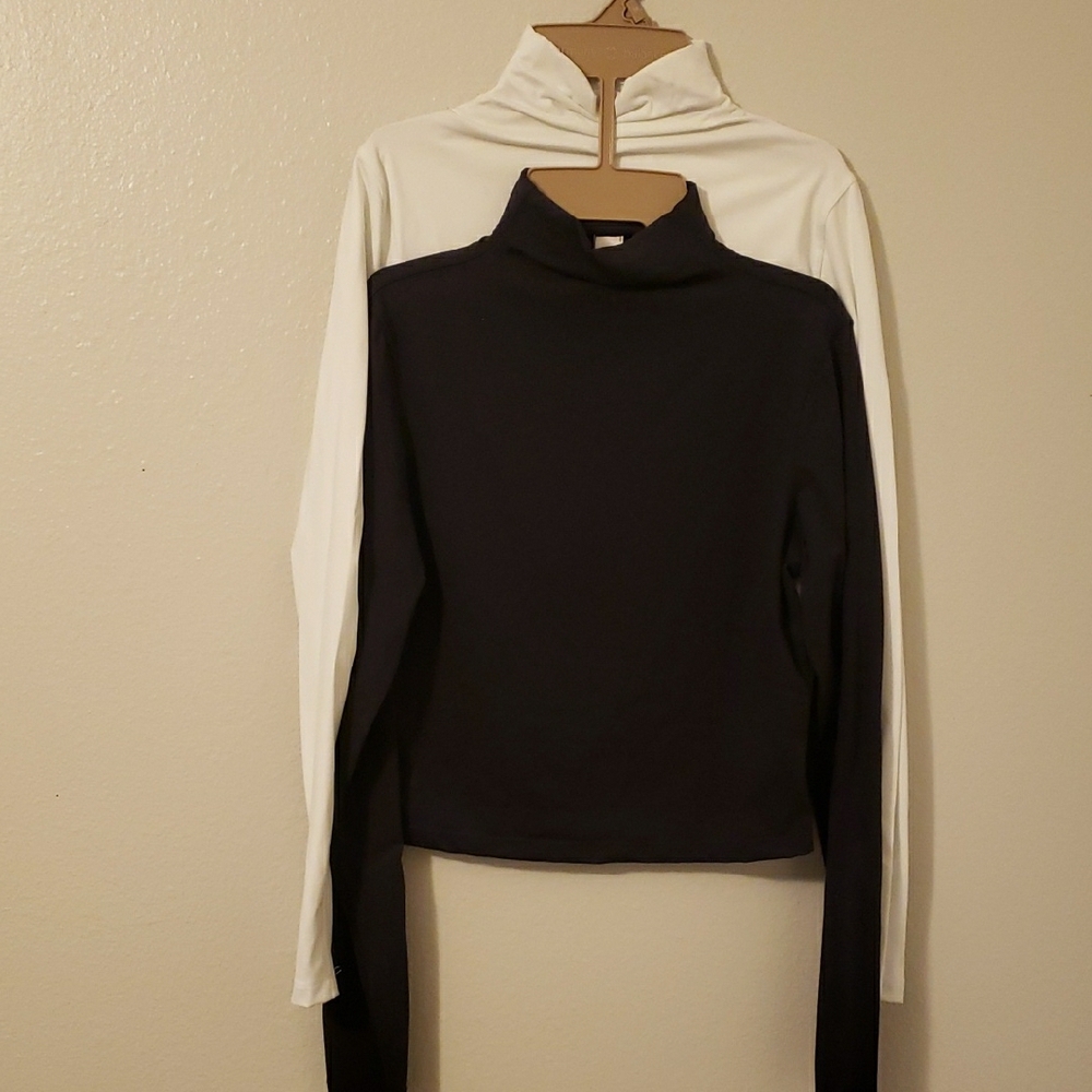 Yogalicious Black and White Cowl Turtleneck Sweaters